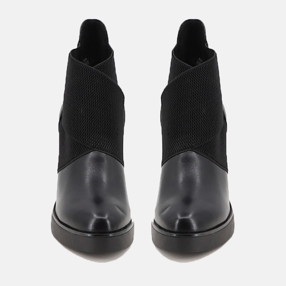Women’s Block Heel Platform Stretch Ankle Boot in Black Faux Leather - Picture 3 of 5